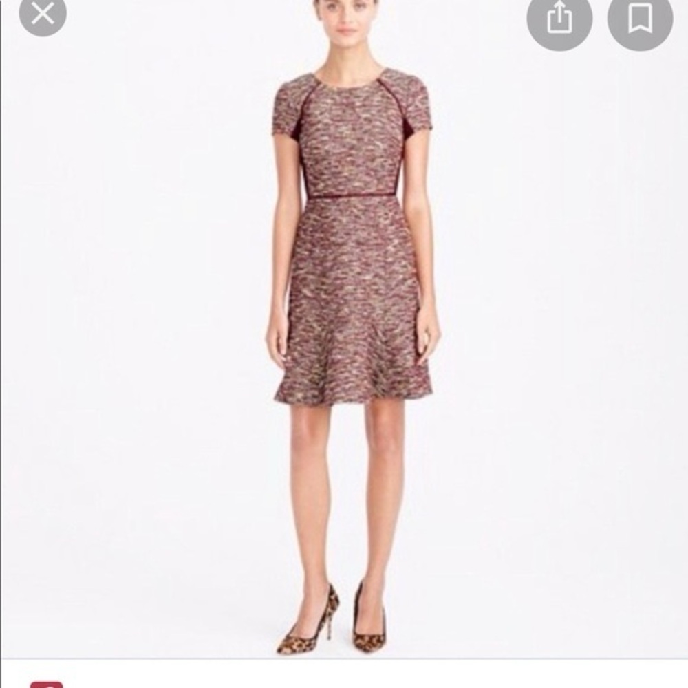 J. Crew. Fit & Flare Tweed Boucle Dress. Wine. Size 0.